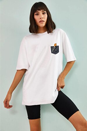 Pamuk Sweetie Cat Tasarımlı Unisex Beyaz T-shirt