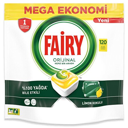 Fairy Hepsi Bir Arada Limon Kokulu 120 Yıkama Tablet Bulaşık Makinesi Deterjanı 120 Adet 