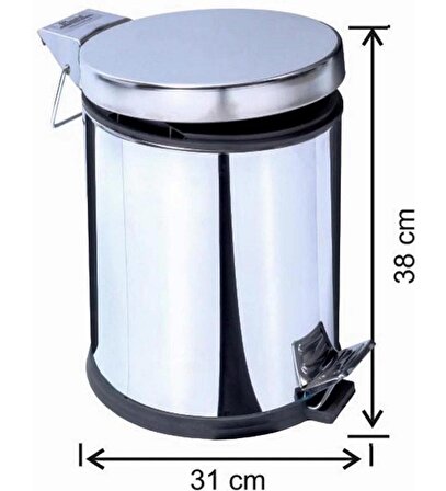 Metal Krom 20 Litre Pedallı Banyo Mutfak İç Kovalı Çöp Kutusu Kovası - 30x35 Cm. - 1 Adet