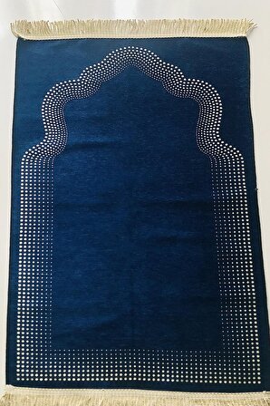 Sax Mavi Kadife Kaplı Kuran-ı Kerim,az Desenli Şönil Seccade,inci Tesbih Set