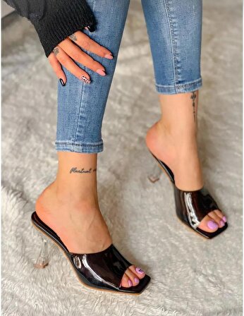 irmona Chıva Şeffaf Siyah Topuklu Terlik Ayakkabı