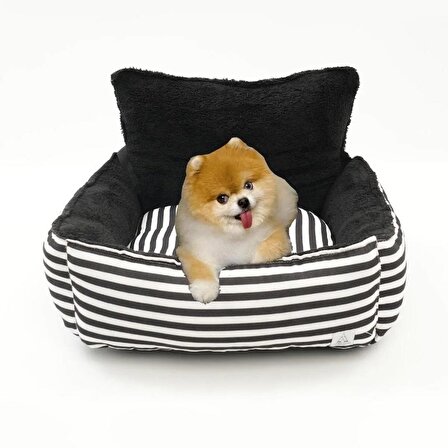 Taşınabilir Köpek Oto Koltuğu Araba Yatağı 50x50cm Siyah Beyaz Çizgili