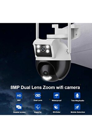 qasul Çift Kameralı Su Geçirmez Yeni Nesil Dış Mekan Kamera Gece Görüşlü Nesne Takip Özellikli FULHD 1080P TYCLSXIX2N170221960788094