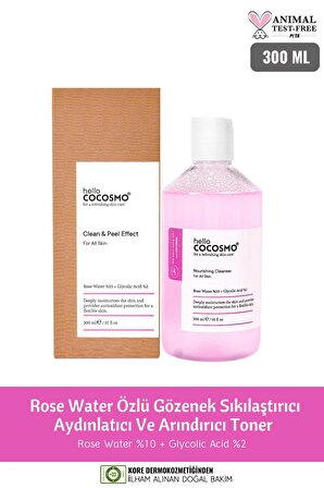 Doğal Gül Suyu & Glikolik Asitli Aydınlatıcı ve Gözenek Sıkılaştırıcı Rose Water Onarıcı Tonik
