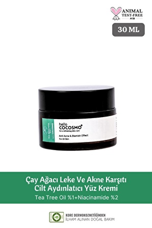 Çay Ağacı Leke Ve Akne Karşıtı Cilt Aydınlatıcı ve Parlak (Tea Tree Oil %1+Niacinamide %2)Yüz Kremi