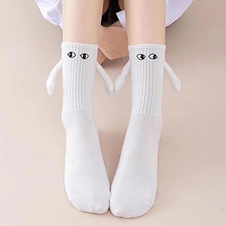 Çocuk Mıknatıslı Elele Tutuşan Arkadaşlık Kanka Çorap 1 Adet Beyaz