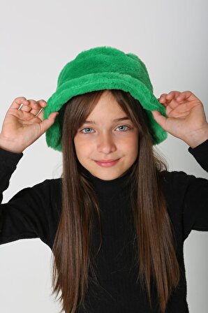 Kız Çocuk Peluş Bucket Şapka