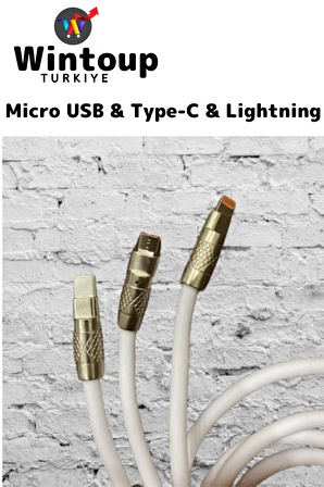 3 in 1 120 Watt 6A Hızlı Şarj Kablosu Type-C&Micro USB&Lightning Giriş