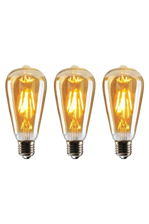 Rustik Led Ampul 3'lü Eko Paket Amber St-64 Dekoratif (Armut Tip) 1 Yıl Garantili RF-4W