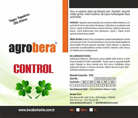 agrobera Control Yayıcı Yapıştırıcı - Etki Arttırıcı 1 lt