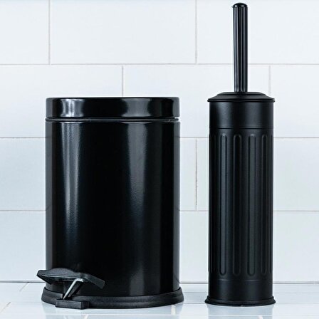 Star 2'li Banyo Çöp Kovası Ve Tuvalet Fırçası Seti 3 L - Siyah