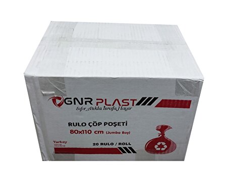GNR Endüstriyel Jumbo Çöp Torbası Poşeti - 2 Kat - Siyah - 500 Gr. - 80x110 Cm. -10 x 10 Rulo