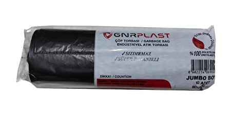 GNR Endüstriyel Jumbo Çöp Torbası Poşeti - 2 Kat - Siyah - 500 Gr. - 80x110 Cm. -10 x 10 Rulo