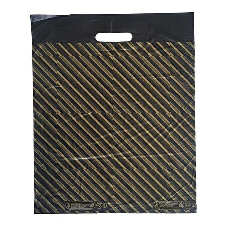 Naksan Takviyeli İnce Desenli Çizgili Siyah Çanta Poşet Torba - 6 No - 60x70 Cm. - 50 Adetlik Paket