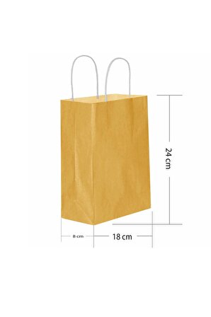 Büküm Saplı Kraft Kağıt Çanta Karton Hediyelik Poşet Torba - Altın Sarı-18x24 Cm. - 25 Adetlik Paket