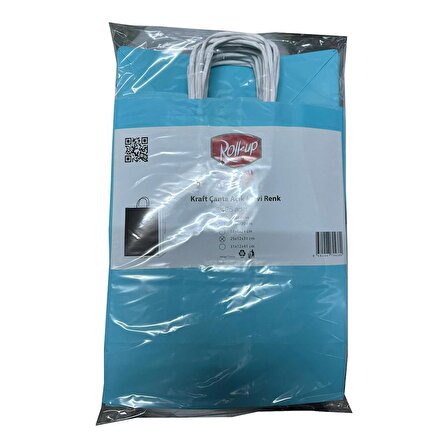 Büküm Saplı Kraft Kağıt Çanta Karton Hediyelik Poşet Torba - Mavi - 18x24 Cm. - 25 Adetlik 2 Paket