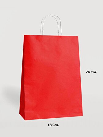 Büküm Saplı Kraft Kağıt Çanta Karton Hediyelik Poşet Torba - Kırmızı - 18x24 Cm. - 10 Adetlik Paket