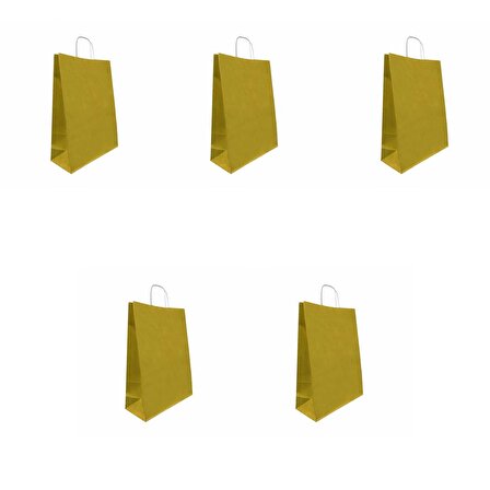 Büküm Saplı Kraft Kağıt Çanta Karton Hediyelik Poşet Torba - Altın Sarı-18x24 Cm. - 10 Adetlik Paket