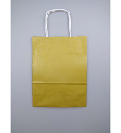 Büküm Saplı Kraft Kağıt Çanta Karton Hediyelik Poşet Torba - Altın Sarı-18x24 Cm. - 10 Adetlik Paket