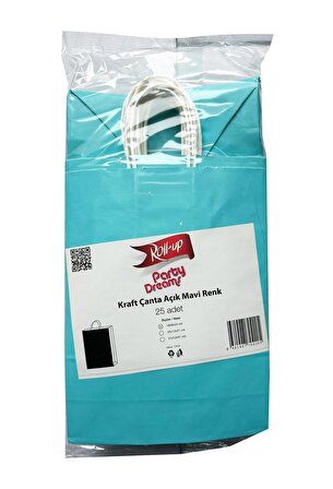 Büküm Saplı Kraft Kağıt Çanta Karton Hediyelik Poşet Torba - Açık Mavi -18x24 Cm. - 10 Adetlik Paket