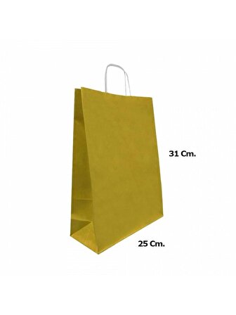 Büküm Saplı Kraft Kağıt Karton Hediyelik Çanta Poşet Torba -Altın Sarı -25x31 Cm.-25 Adetlik 4 Paket