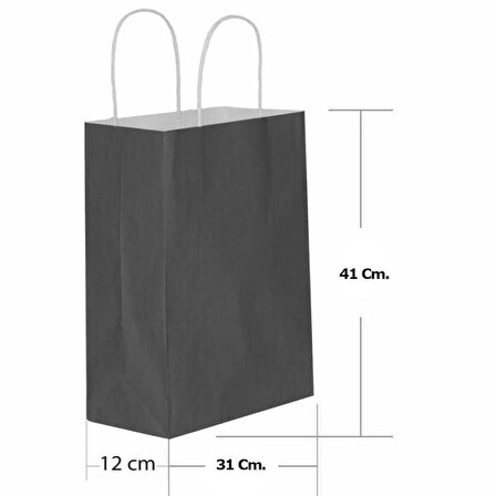 Büküm Saplı Kraft Kağıt Karton Hediyelik Çanta Poşet Torba - Siyah - 25x31 Cm. - 25 Adetlik Paket