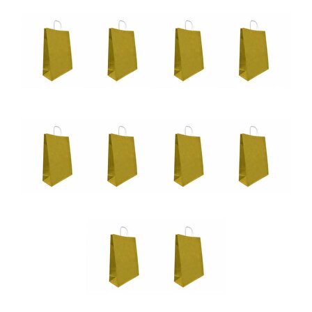 Büküm Saplı Kraft Kağıt Karton Hediyelik Çanta Poşet Torba - Altın - 25x31 Cm. - 5 Adetlik 10 Paket