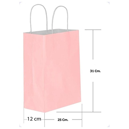 Büküm Saplı Kraft Kağıt Karton Hediyelik Çanta Poşet Torba - Pembe - 25x31 Cm. - 5 Adetlik 10 Paket