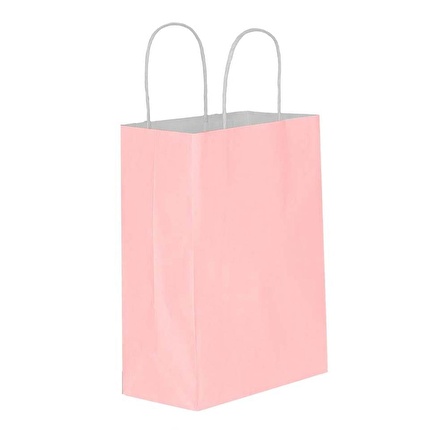 Büküm Saplı Kraft Kağıt Karton Hediyelik Çanta Poşet Torba - Pembe - 25x31 Cm. - 5 Adetlik 10 Paket