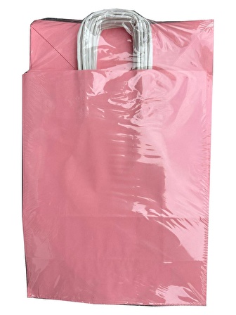 Büküm Saplı Kraft Kağıt Karton Hediyelik Çanta Poşet Torba - Pembe - 25x31 Cm. - 5 Adetlik 1 Paket