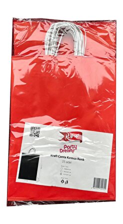 Büküm Saplı Kraft Kağıt Çanta Karton Hediyelik Poşet Torba - Kırmızı - 31x41 Cm. - 25 Adetlik Paket