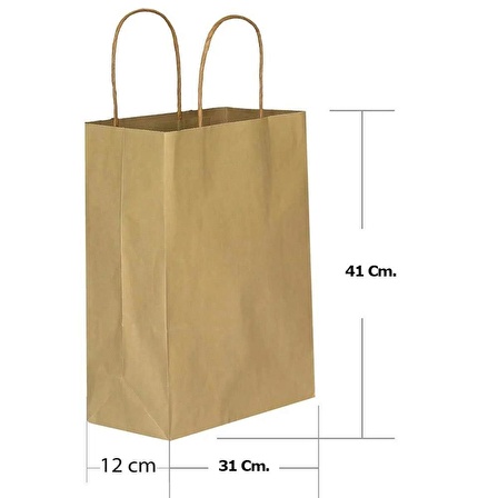 Büküm Saplı Kraft Kağıt Karton Hediyelik Çanta Poşet Torba - Altın - 31x41 Cm. - 5 Adetlik 1 Paket