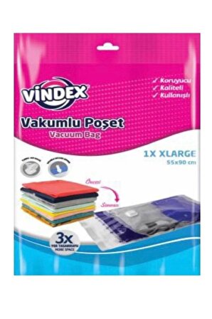 Vindex Vakumlu Giyisi Yastık Yorgan Saklama Torbası Poşeti Hurç -Large -55x90 Cm. -1 Adetlik 5 Paket