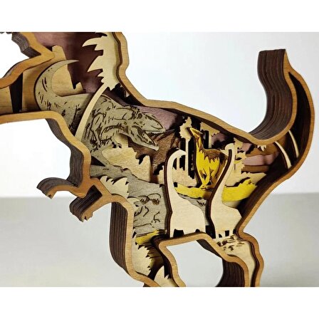 Catline Muhteşem T-Rex Dinozor Biblo Lazer Kesim Ahşap Dekoratif Figür -Tarih Öncesi Bir Dokunuş