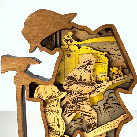 Catline Muhteşem İtfaiyeci Biblo Lazer Kesim Ahşap Dekoratif Figür - Kahramanlara Saygı Duruşu