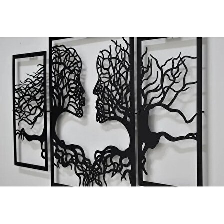 Catline Muhteşem 3 Parçalı Ağaç ve İnsan Yüzleri Desenli Lazer Kesim Ahşap Tablo