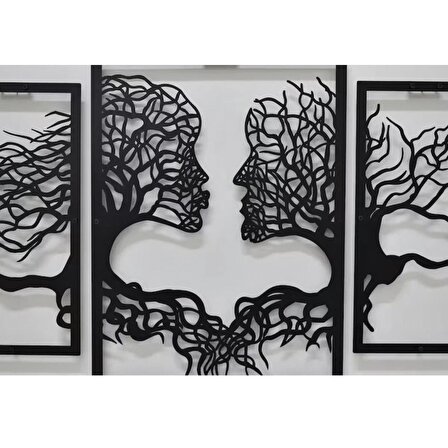 Catline Muhteşem 3 Parçalı Ağaç ve İnsan Yüzleri Desenli Lazer Kesim Ahşap Tablo