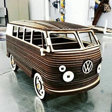 Muhteşem Lazer Kesim Ahşap Volkswagen T1 Camper Van Biblo -Özgürlük ve Nostalji