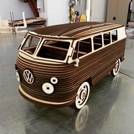 Muhteşem Lazer Kesim Ahşap Volkswagen T1 Camper Van Biblo -Özgürlük ve Nostalji