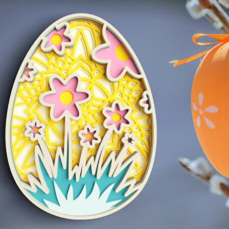Catline Muhteşem Lazer Kesim Ahşap Sevimli Yumurta Tablo - Evinize Baharın Renklerini Taşıyın