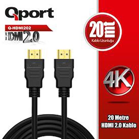 QPORT (Q-HDMI202) ALTIN UCLU 20M 4K HDMI2.0 KABLO
