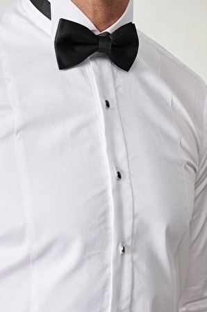 Erkek Beyaz Beyaz Damatlık Ata Yaka Tailored Slim Fit Dar Kesim Gömlek