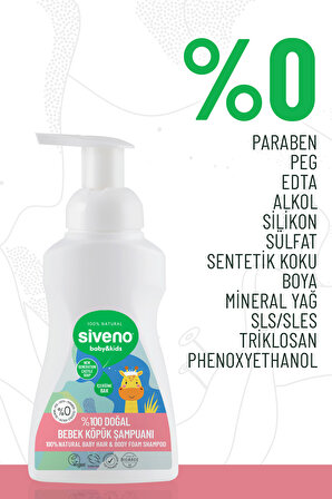 Siveno %100 Doğal Bebek Köpük Şampuanı Yenidoğan Saç ve Vücut İçin Nemlendirici Bitkisel Vegan 250 ml