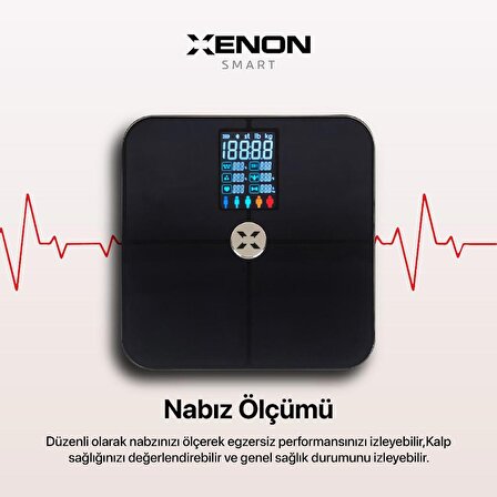 Xenon Smart Akıllı Dijital 8702 Tartı Baskül Yağ Su Kas Vücut Kitle Endeksi Kilo Ölçer Tartı Bluetooth Bağlantılı,Nabız Ölçümlü 