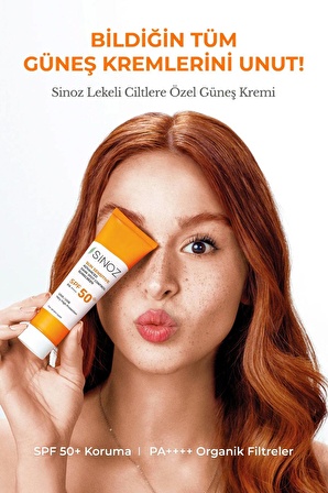 Sinoz Spf 50 Leke Karşıtı Aydınlatıcı Etkili Yüksek Koruyucu Niacinamide İçeren Yüz Güneş Kremi 50 ml