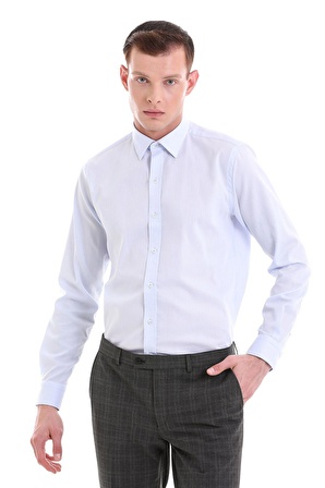 Mavi Comfort Fit Desenli 100% Pamuklu Slim Yaka Uzun Kollu Spor Gömlek | L