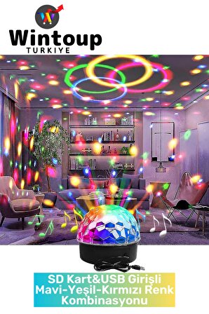 Küre Disko Topu Müzik Çalar Renkli Lazer Işıklı Bluetooth Sese Duyarlı Işıklar Disko Parti Işığı