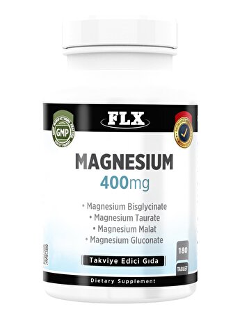 180 Tablet Magnezyum Elementleri Complex 400 Mg Bisglisinat Malat Taurat Glukonat