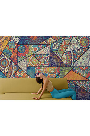 Etnik Desenli Duvar Kağıdı Renkli Mandala Duvar Kağıdı-5503