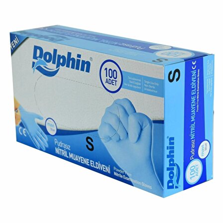 Dolphin Tek Kullanımlık Lateks Mavi Pudrasız Nitril Muayne Eldiveni Small Küçük Boy -100'lü 5 Paket